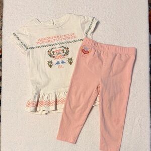 Ralph Lauren Cream Embroidered Top and Pink Leggings